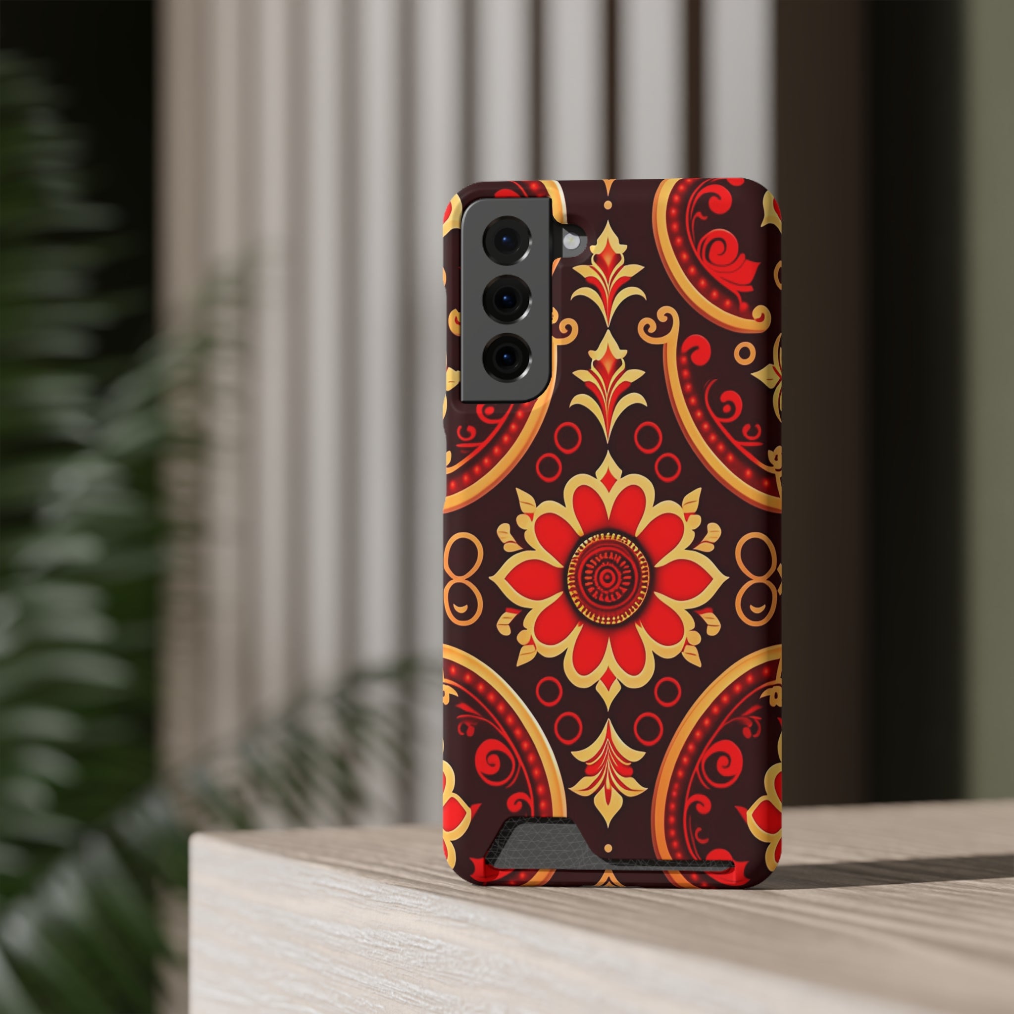 Batik Blossom Phone Case With Card Holder