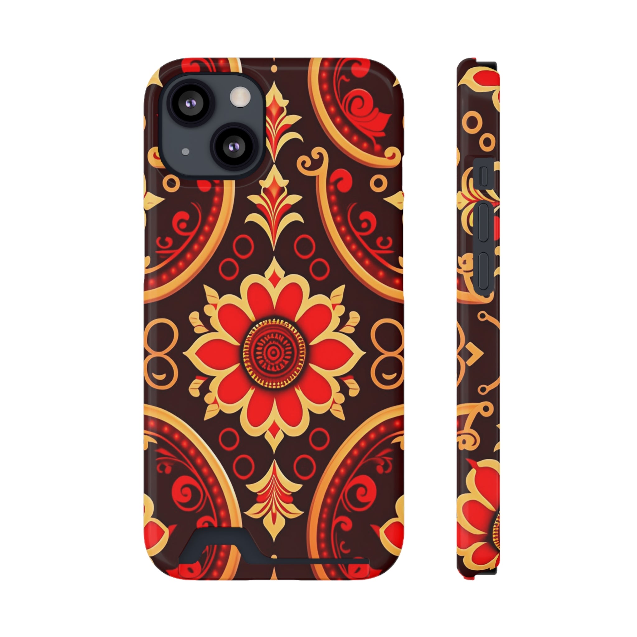 Batik Blossom Phone Case With Card Holder
