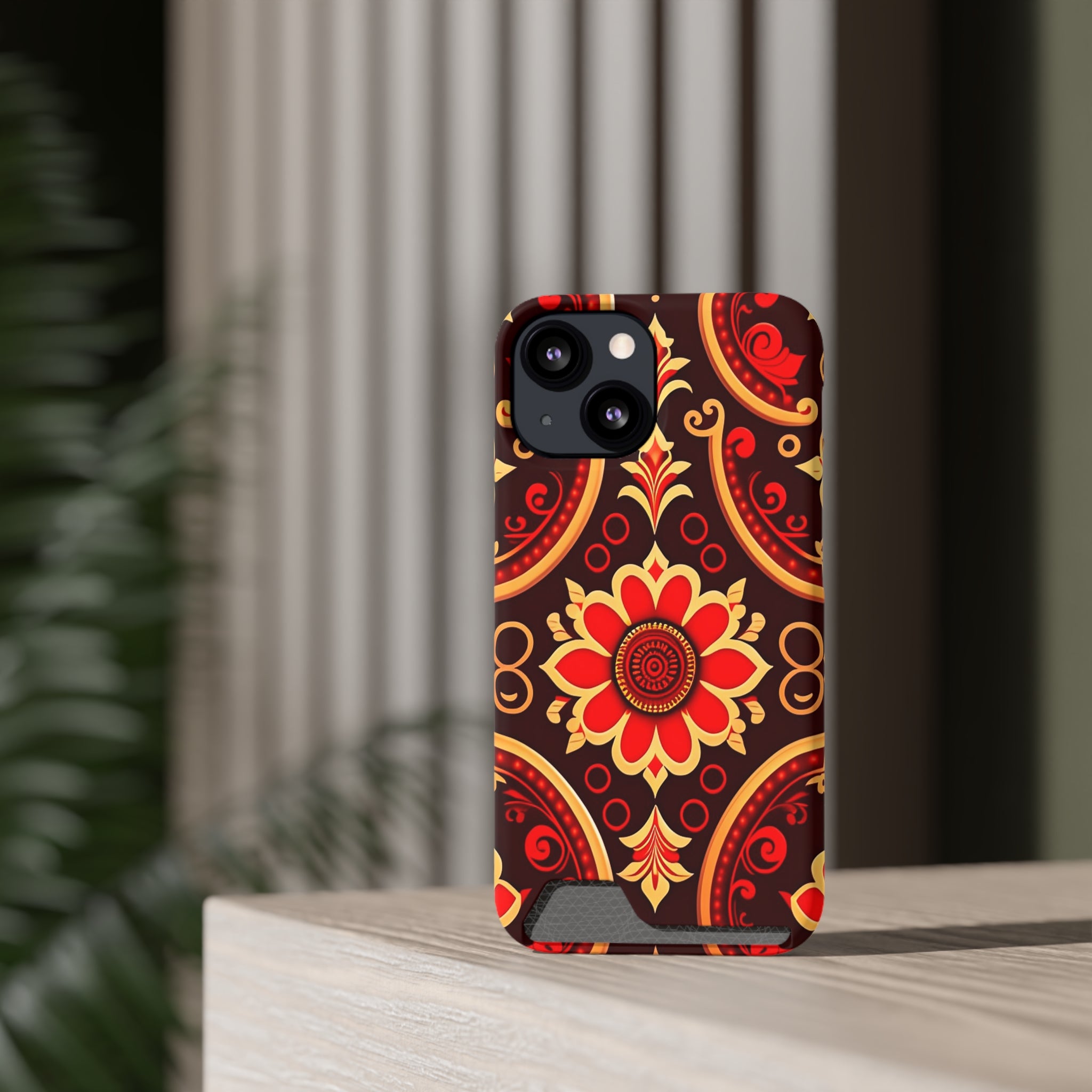 Batik Blossom Phone Case With Card Holder