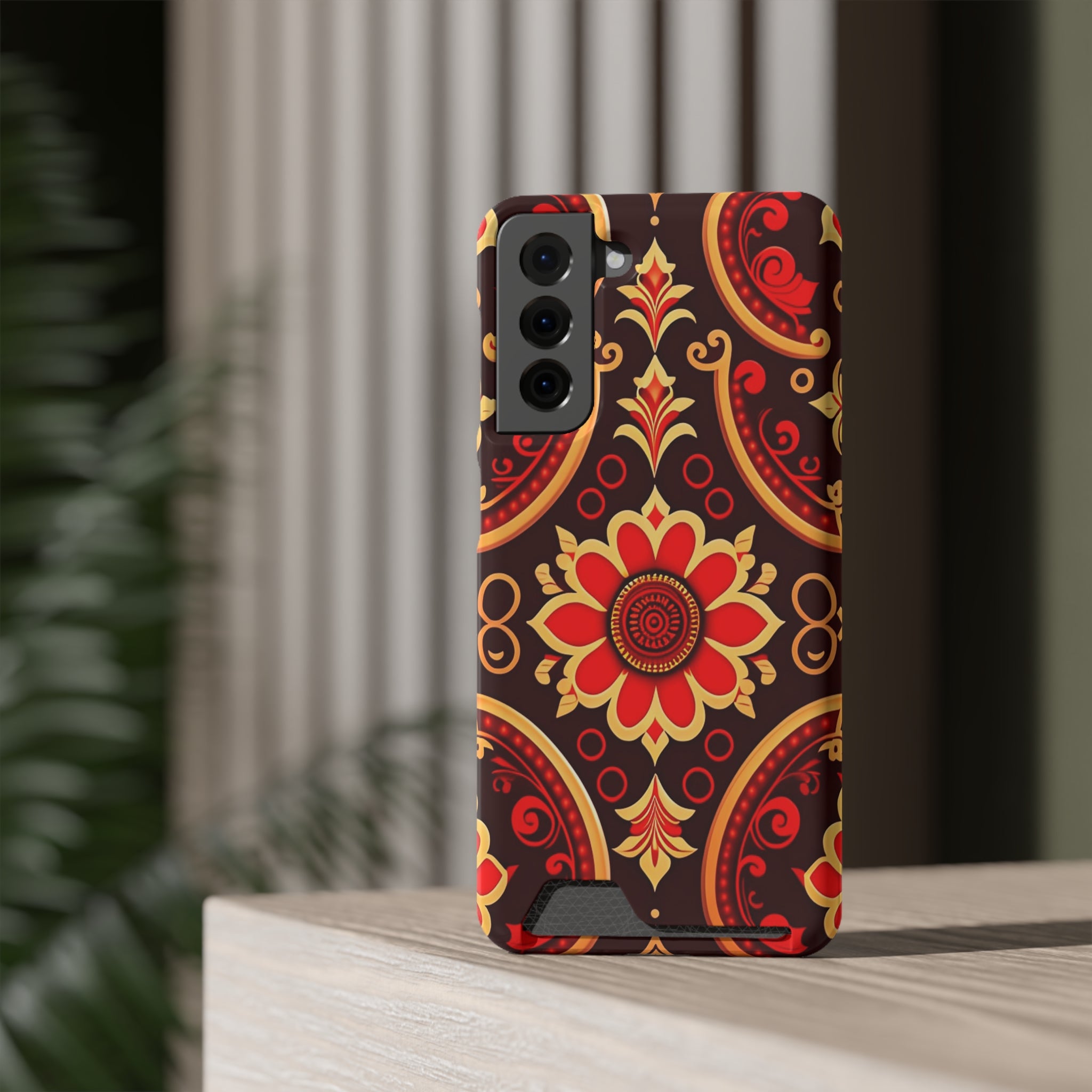 Batik Blossom Phone Case With Card Holder