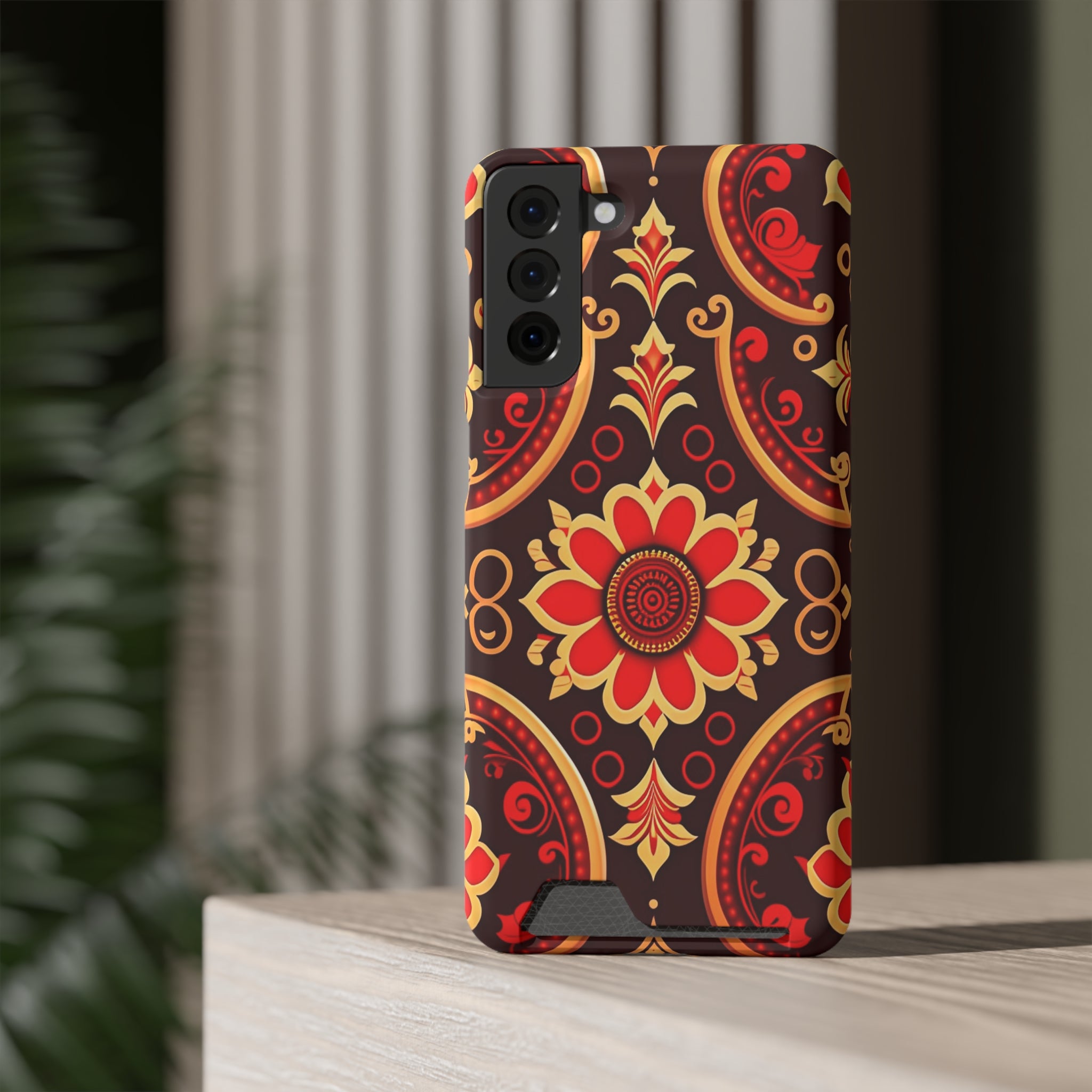 Batik Blossom Phone Case With Card Holder