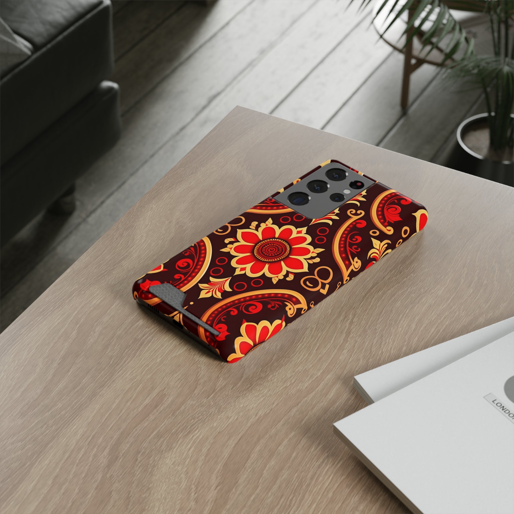 Batik Blossom Phone Case With Card Holder