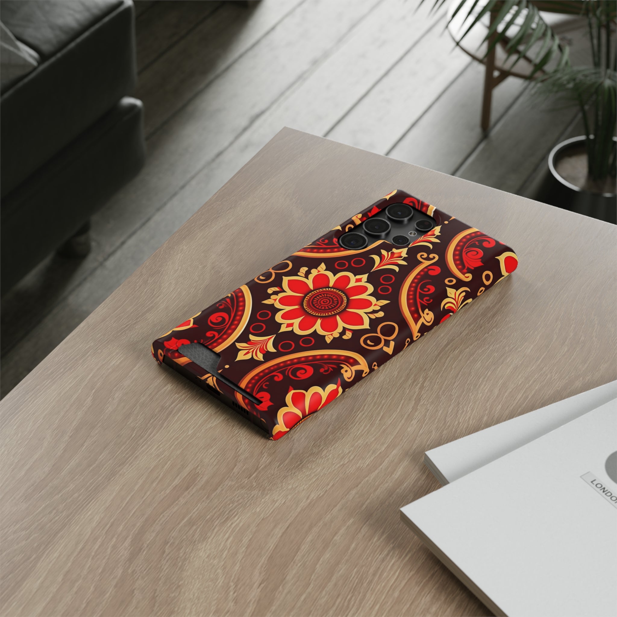 Batik Blossom Phone Case With Card Holder