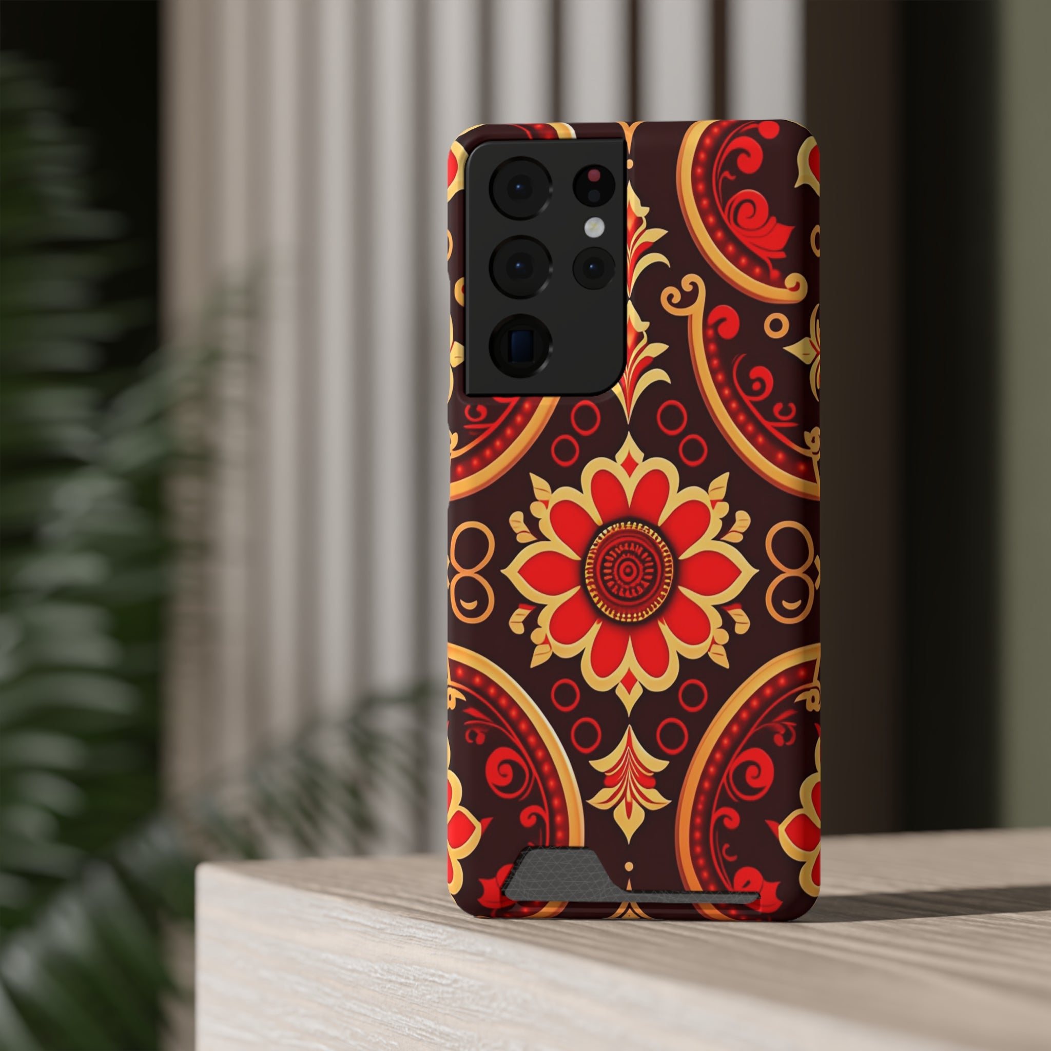 Batik Blossom Phone Case With Card Holder