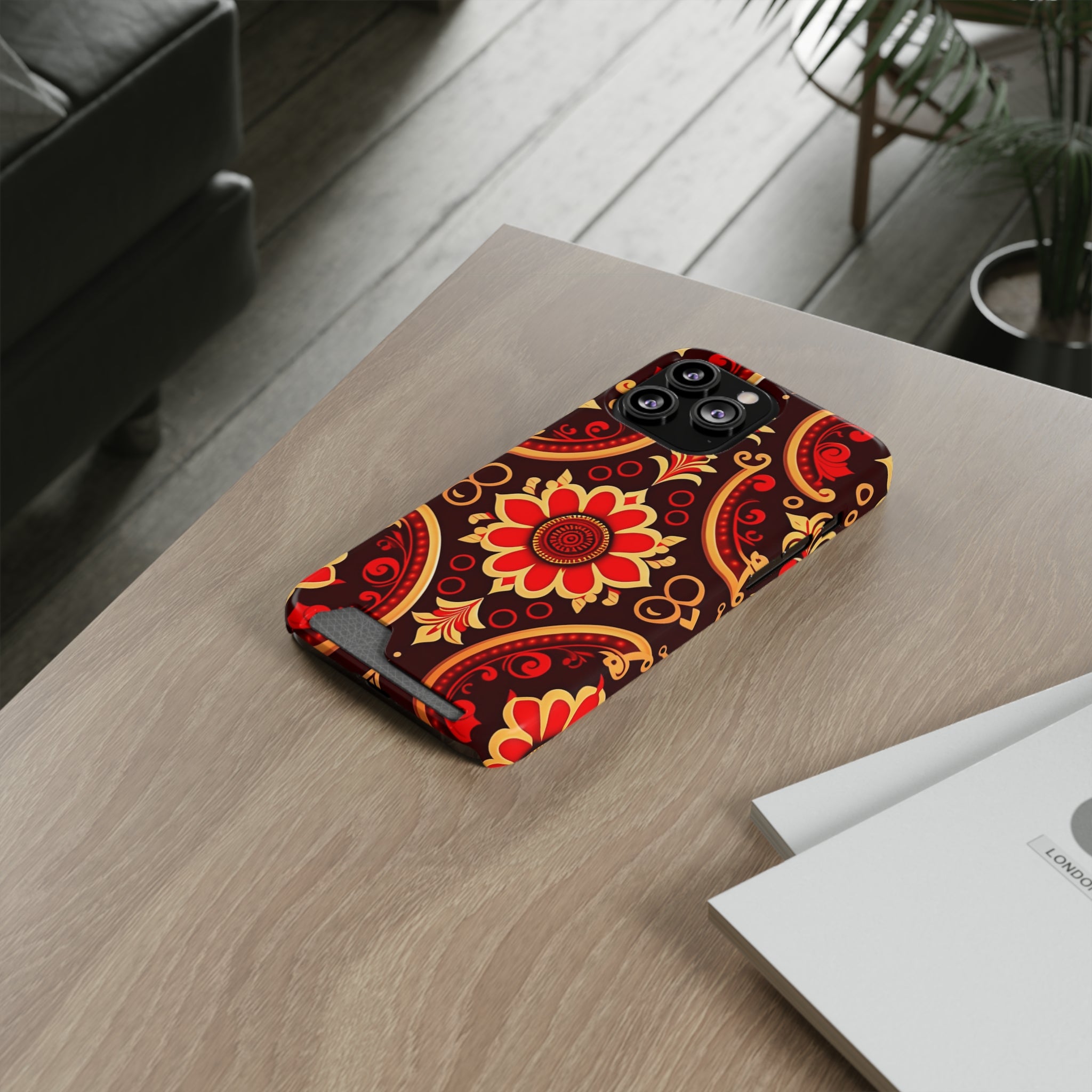 Batik Blossom Phone Case With Card Holder
