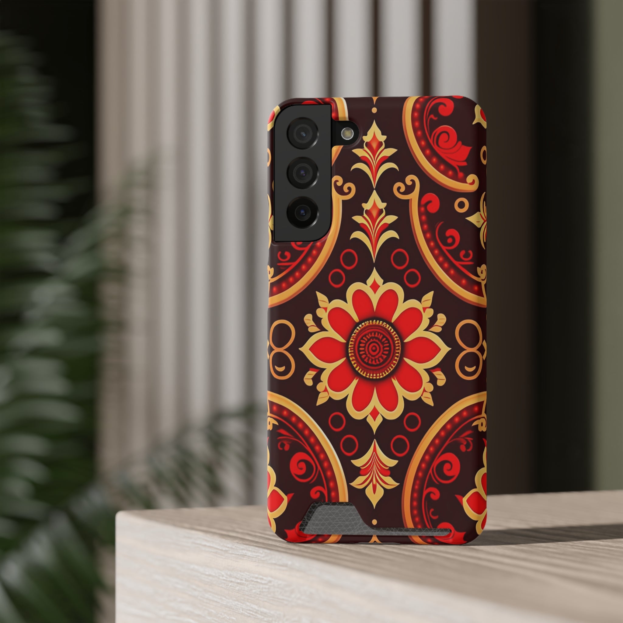 Batik Blossom Phone Case With Card Holder