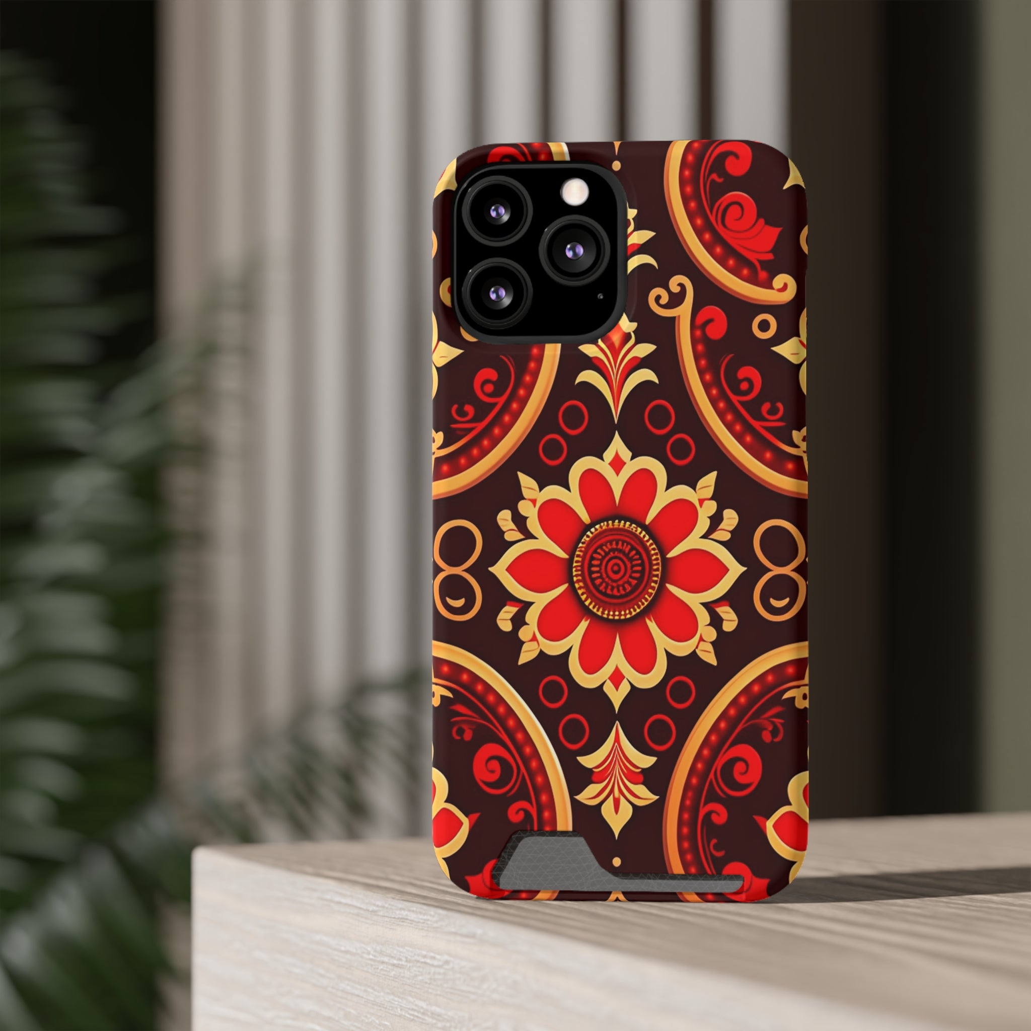 Batik Blossom Phone Case With Card Holder