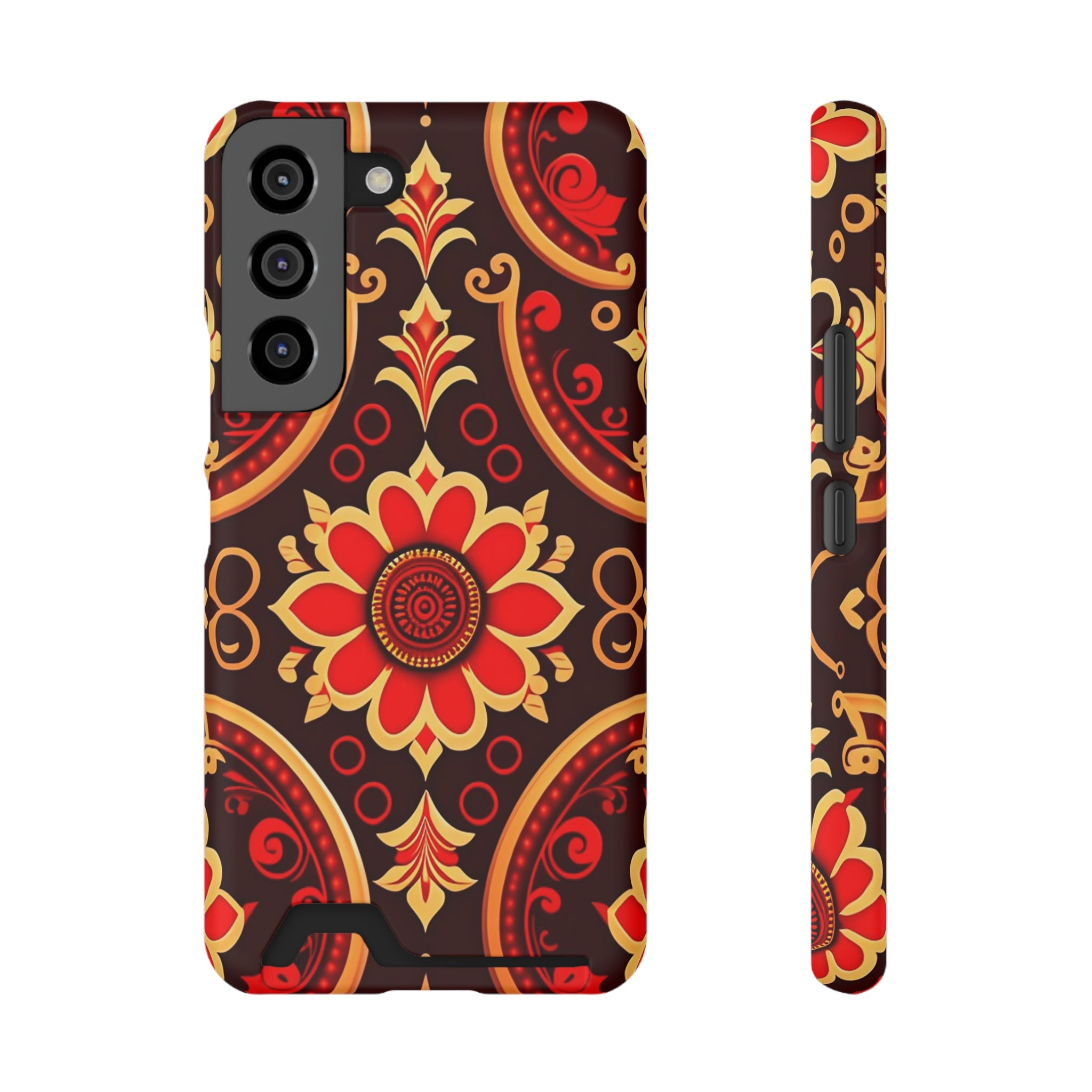 Batik Blossom Phone Case With Card Holder
