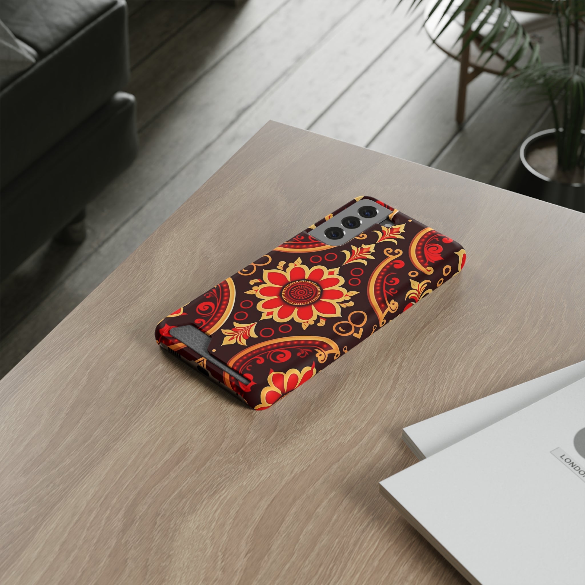 Batik Blossom Phone Case With Card Holder