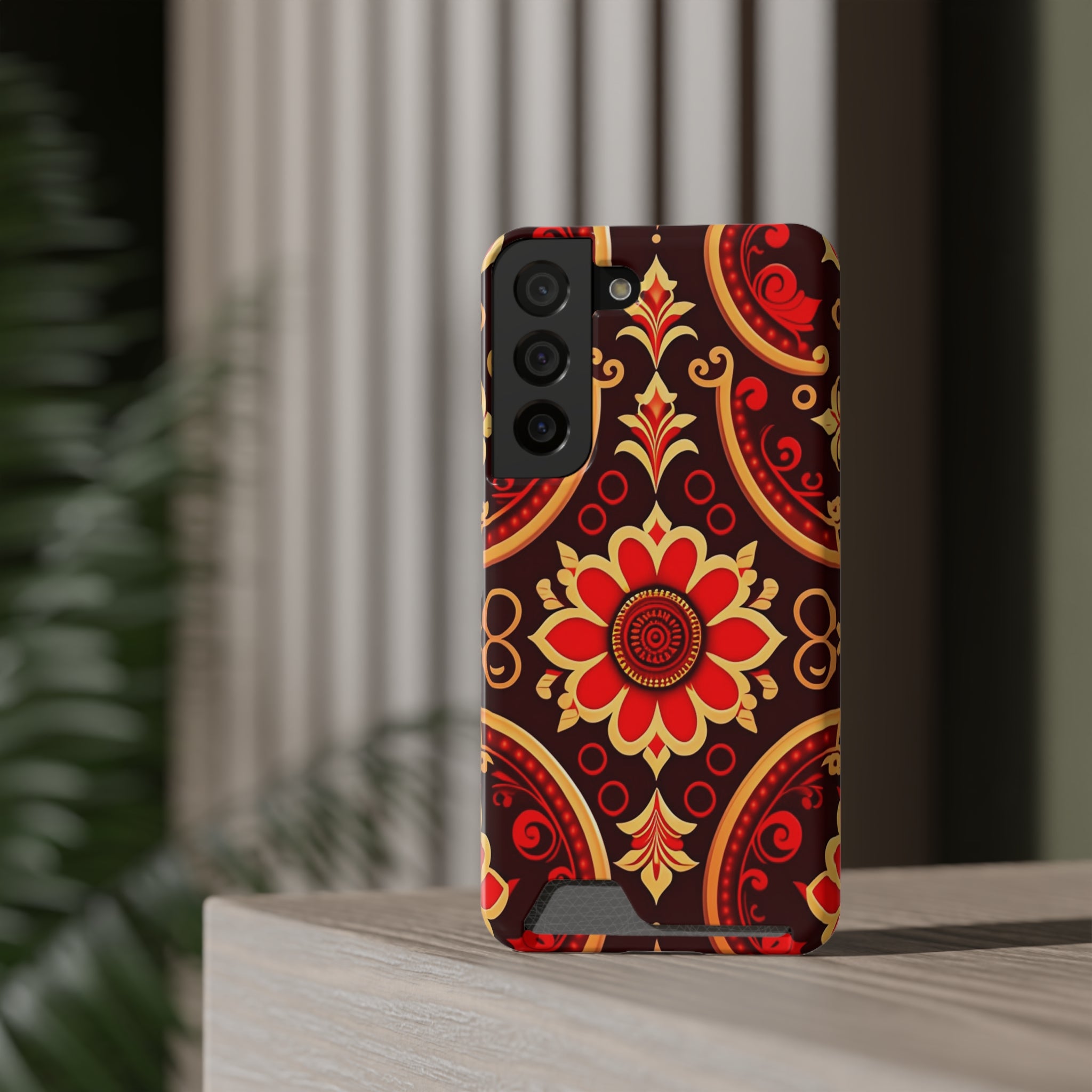 Batik Blossom Phone Case With Card Holder