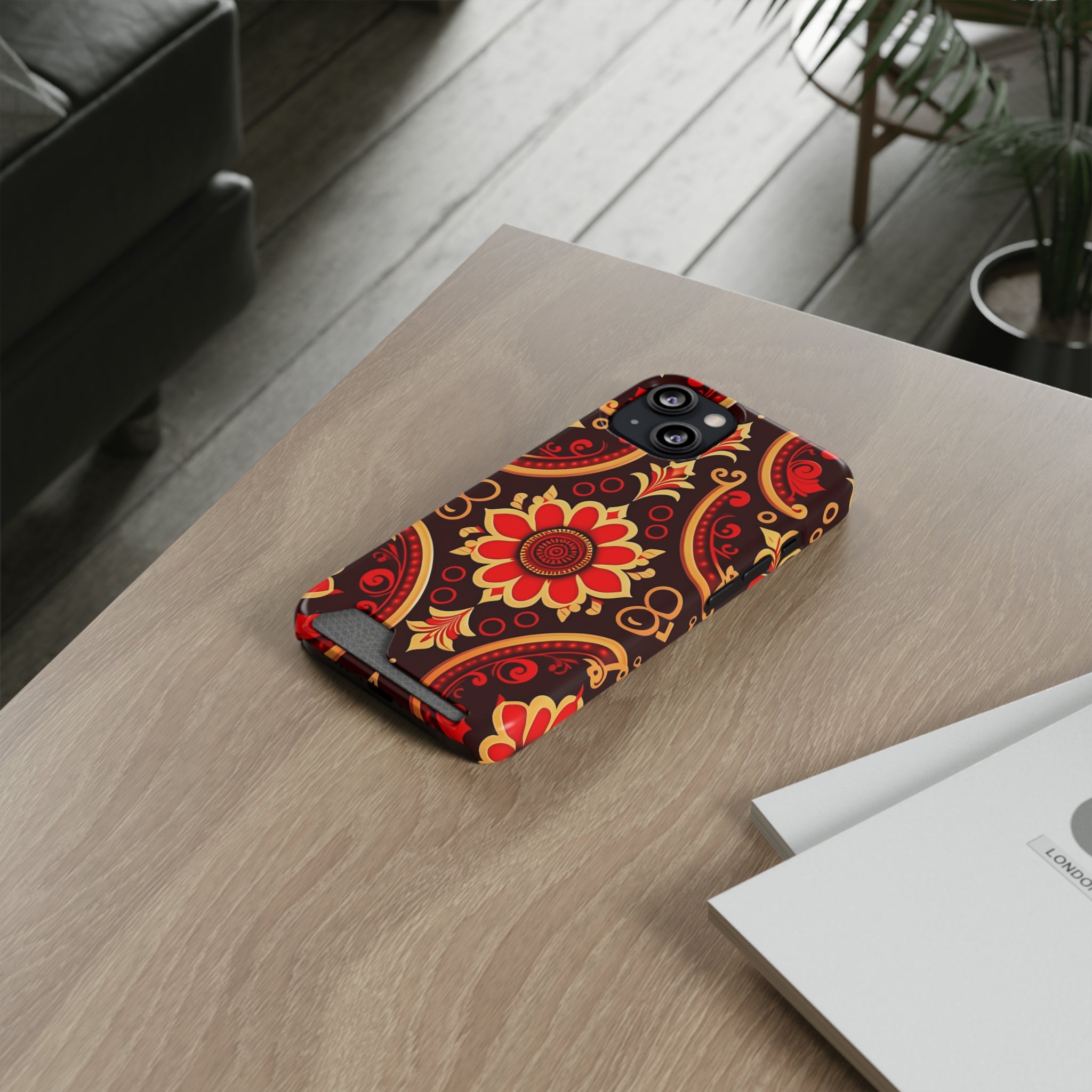 Batik Blossom Phone Case With Card Holder