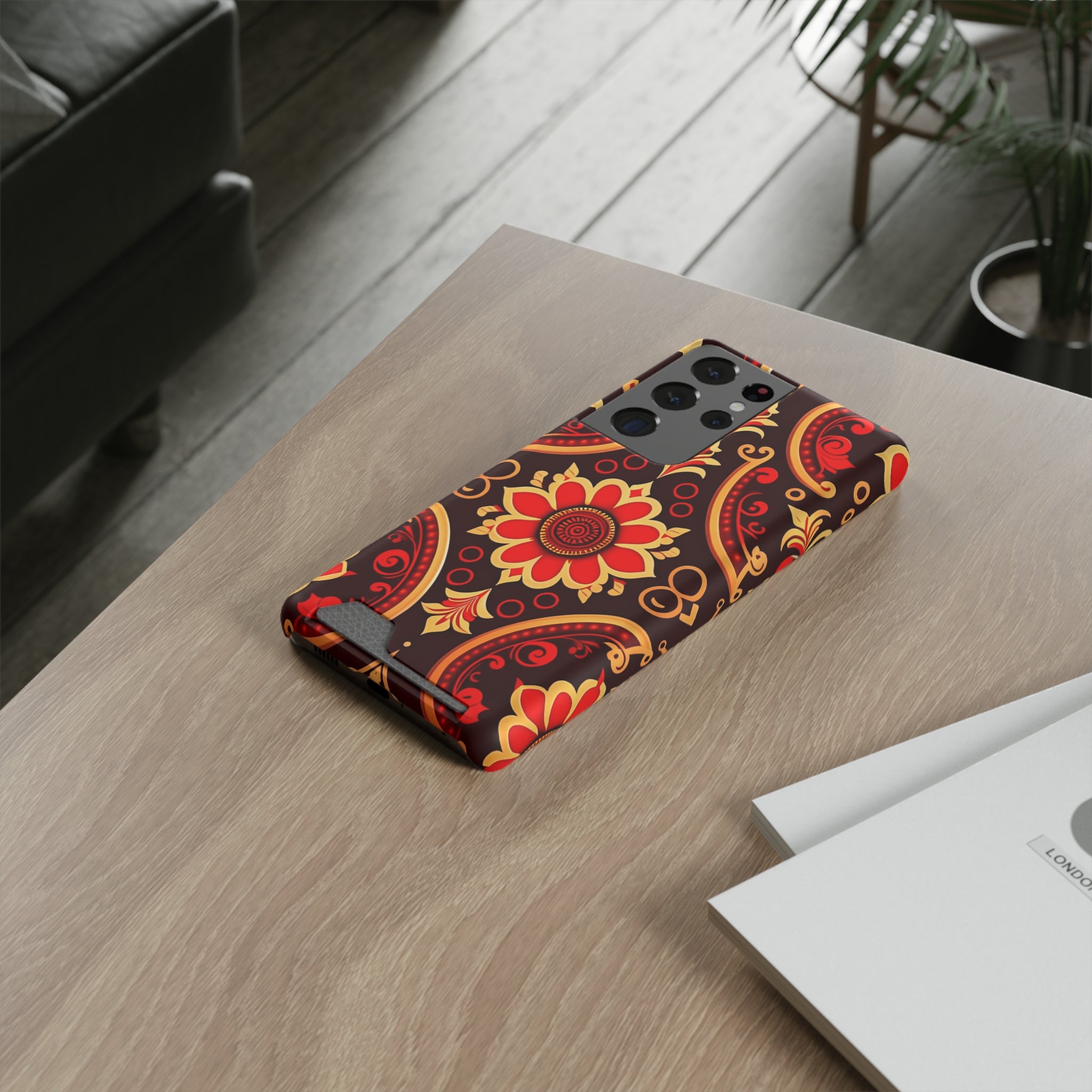 Batik Blossom Phone Case With Card Holder