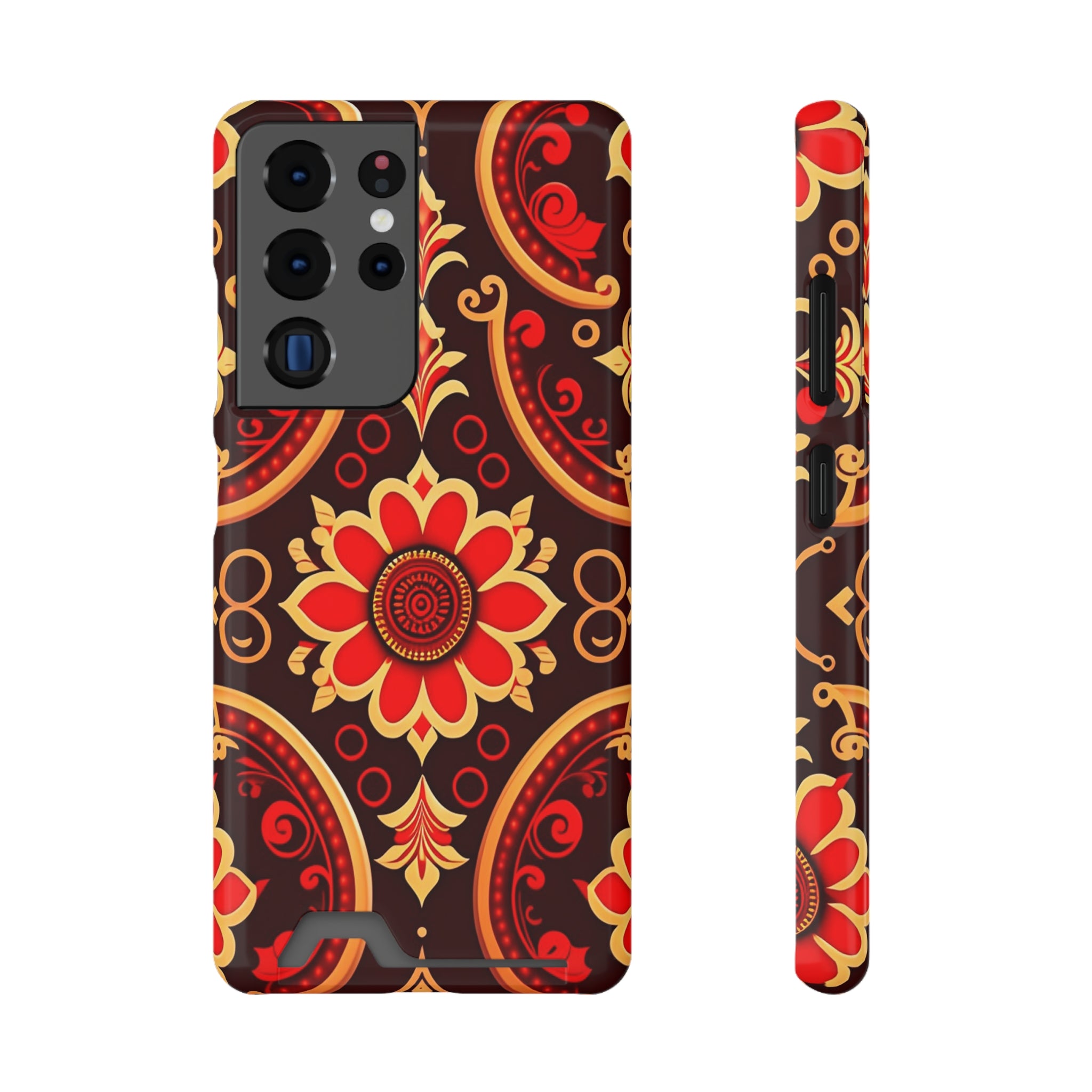 Batik Blossom Phone Case With Card Holder