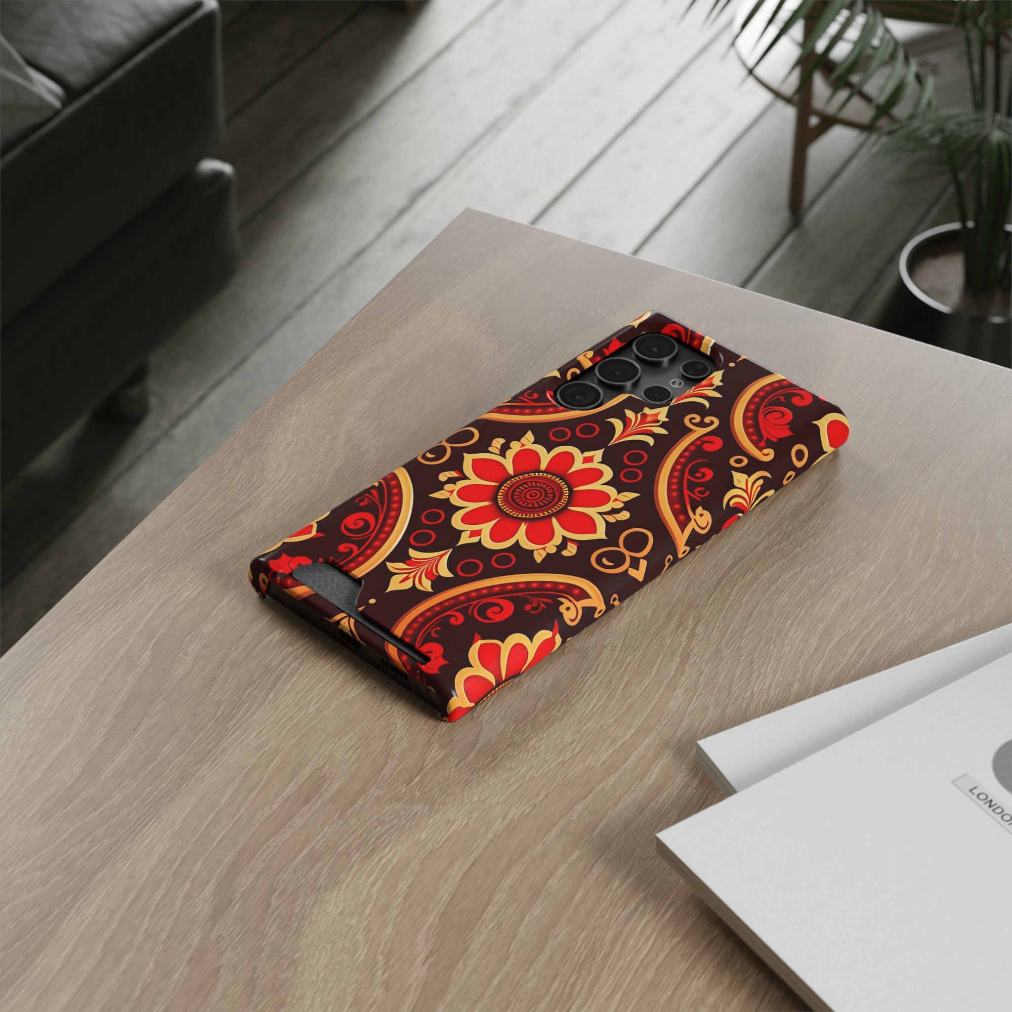 Batik Blossom Phone Case With Card Holder