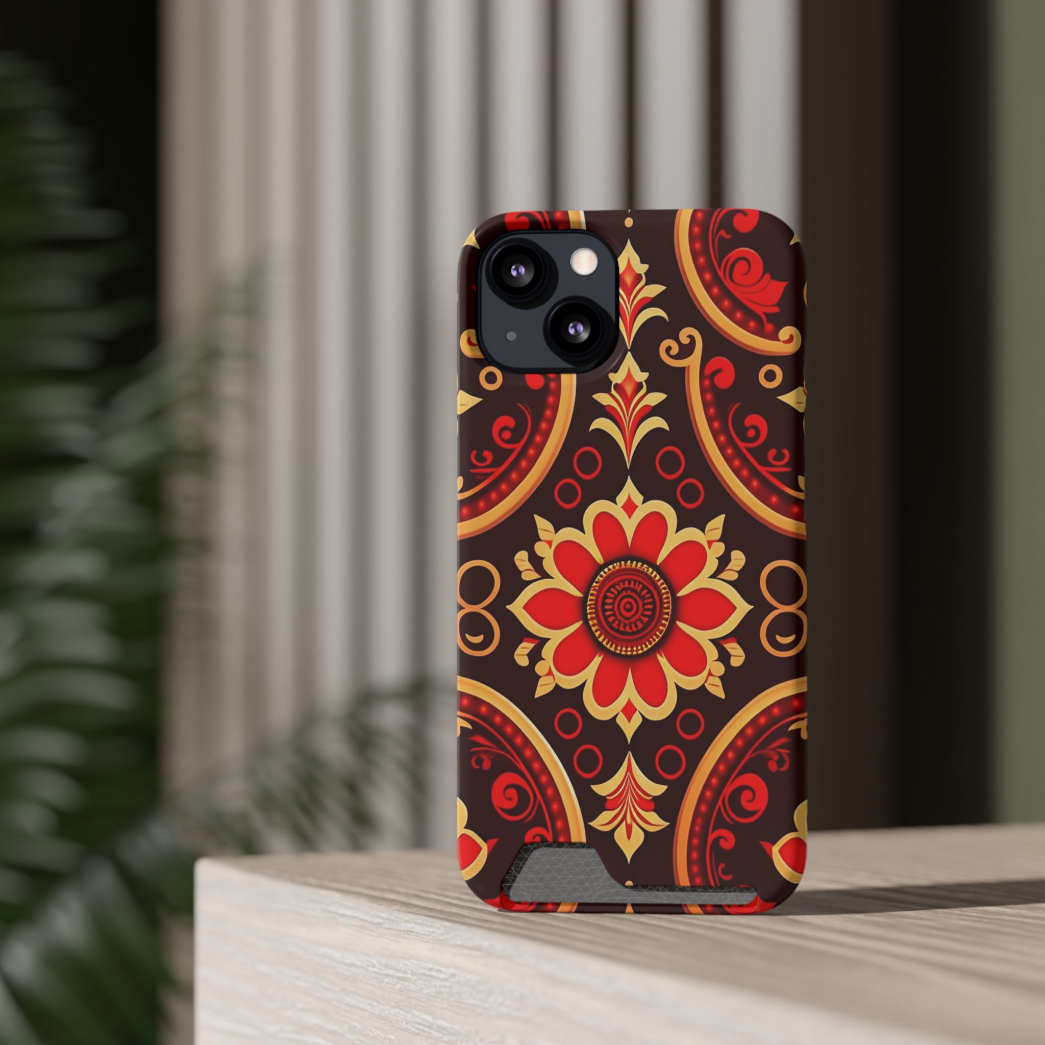 Batik Blossom Phone Case With Card Holder