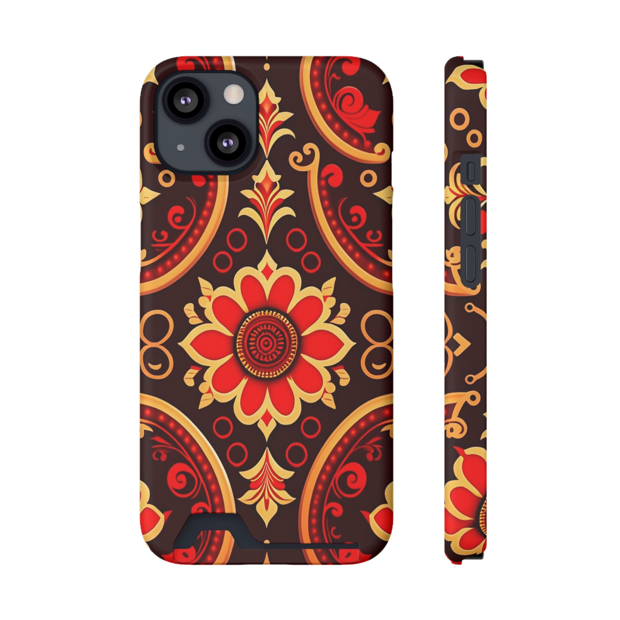 Batik Blossom Phone Case With Card Holder