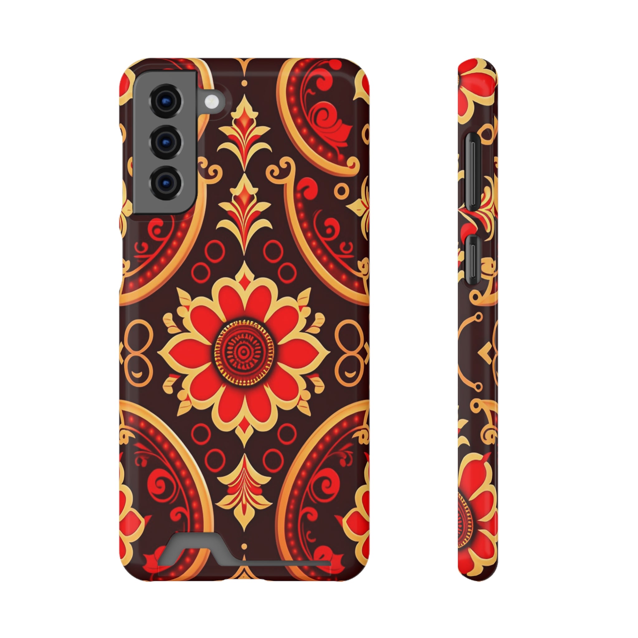 Batik Blossom Phone Case With Card Holder