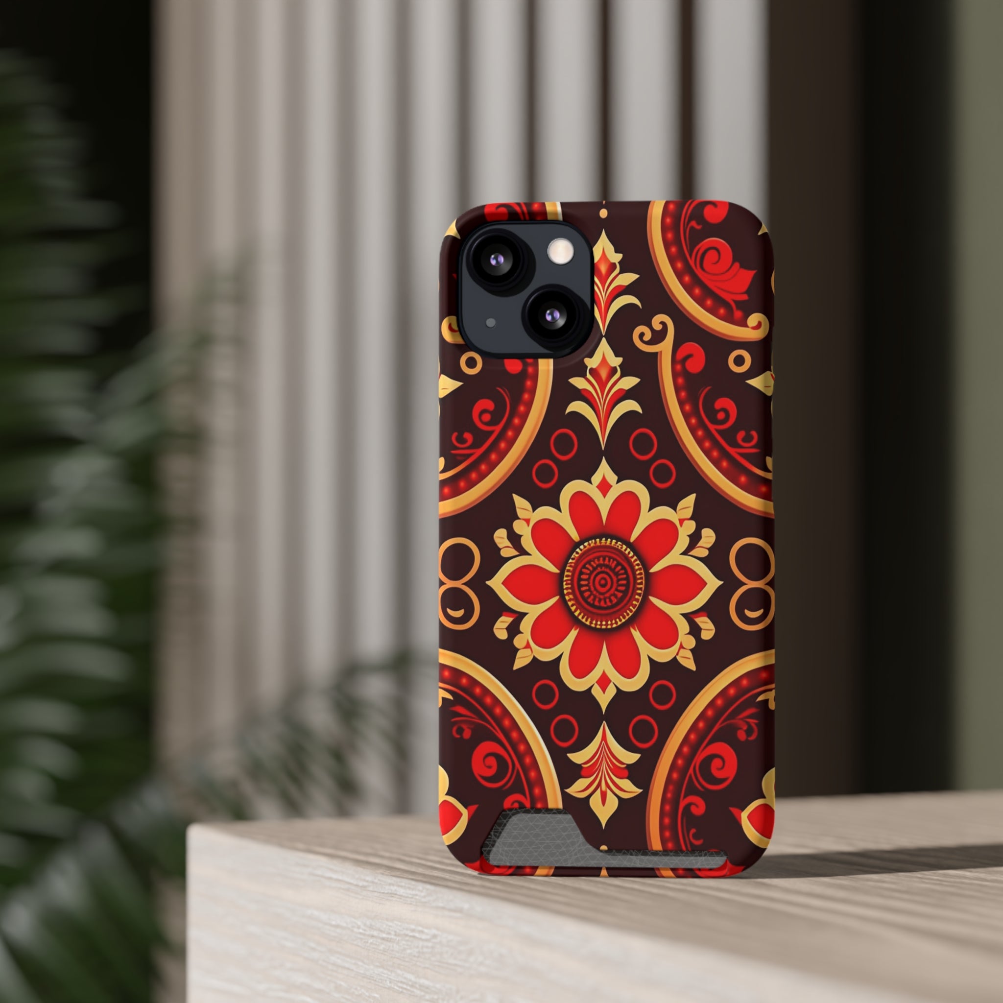 Batik Blossom Phone Case With Card Holder