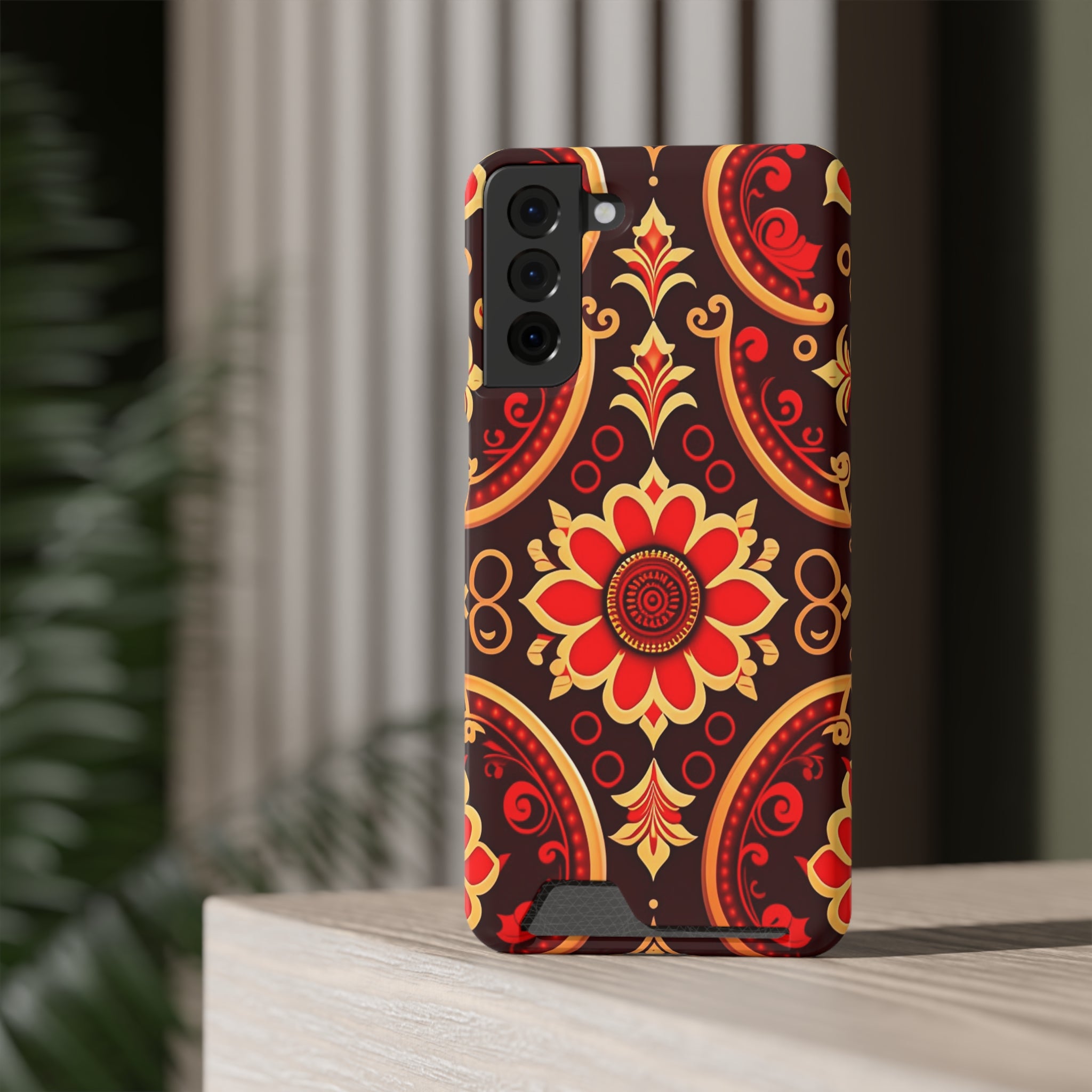 Batik Blossom Phone Case With Card Holder
