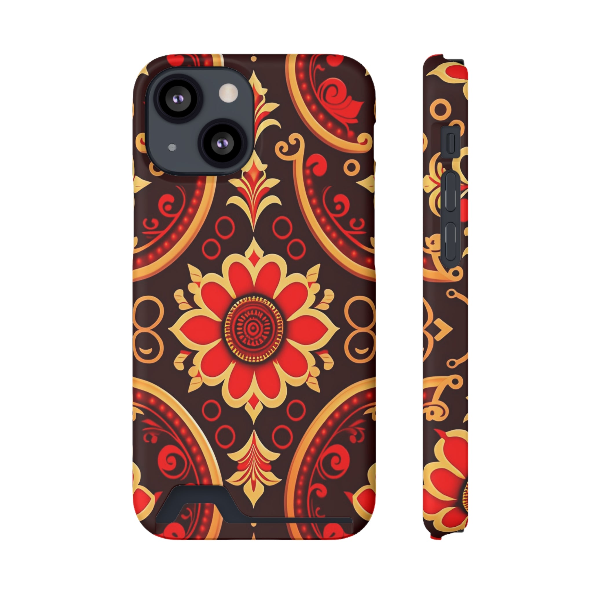 Batik Blossom Phone Case With Card Holder