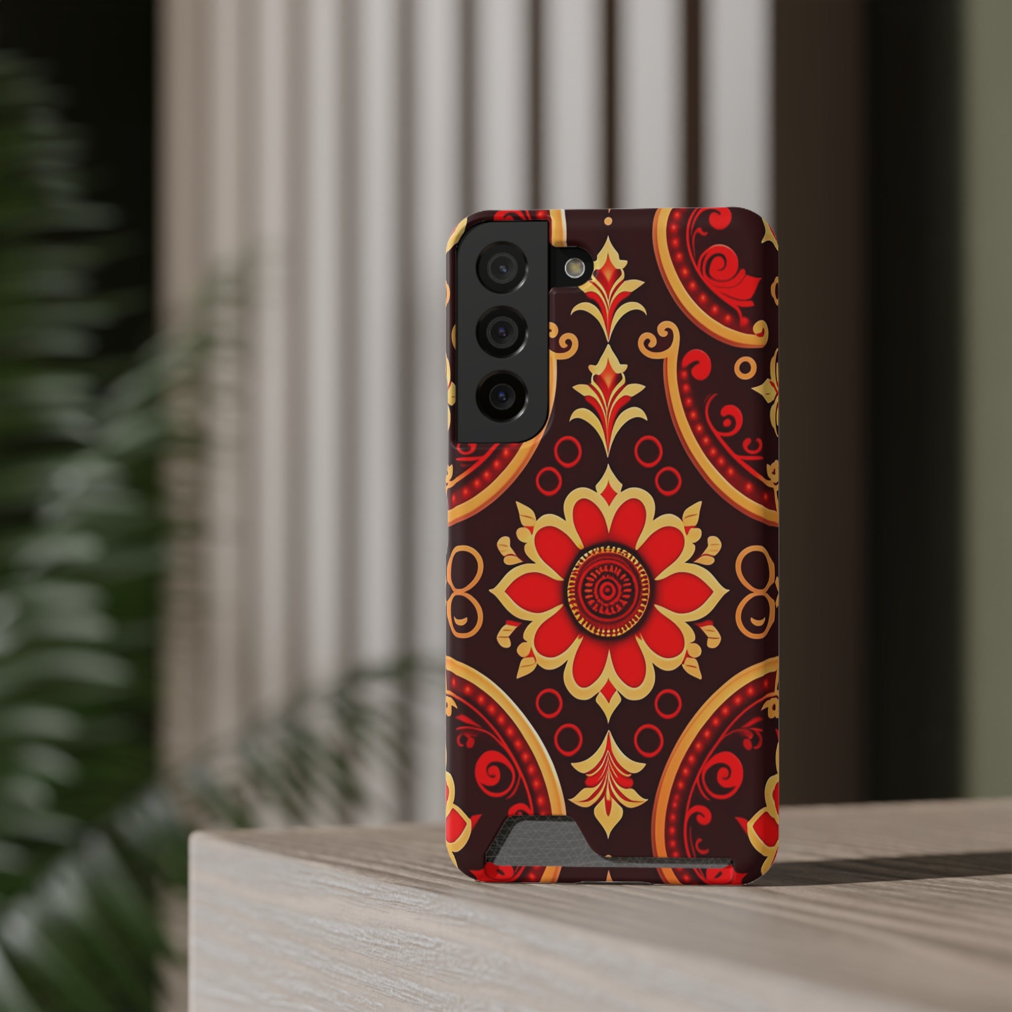 Batik Blossom Phone Case With Card Holder