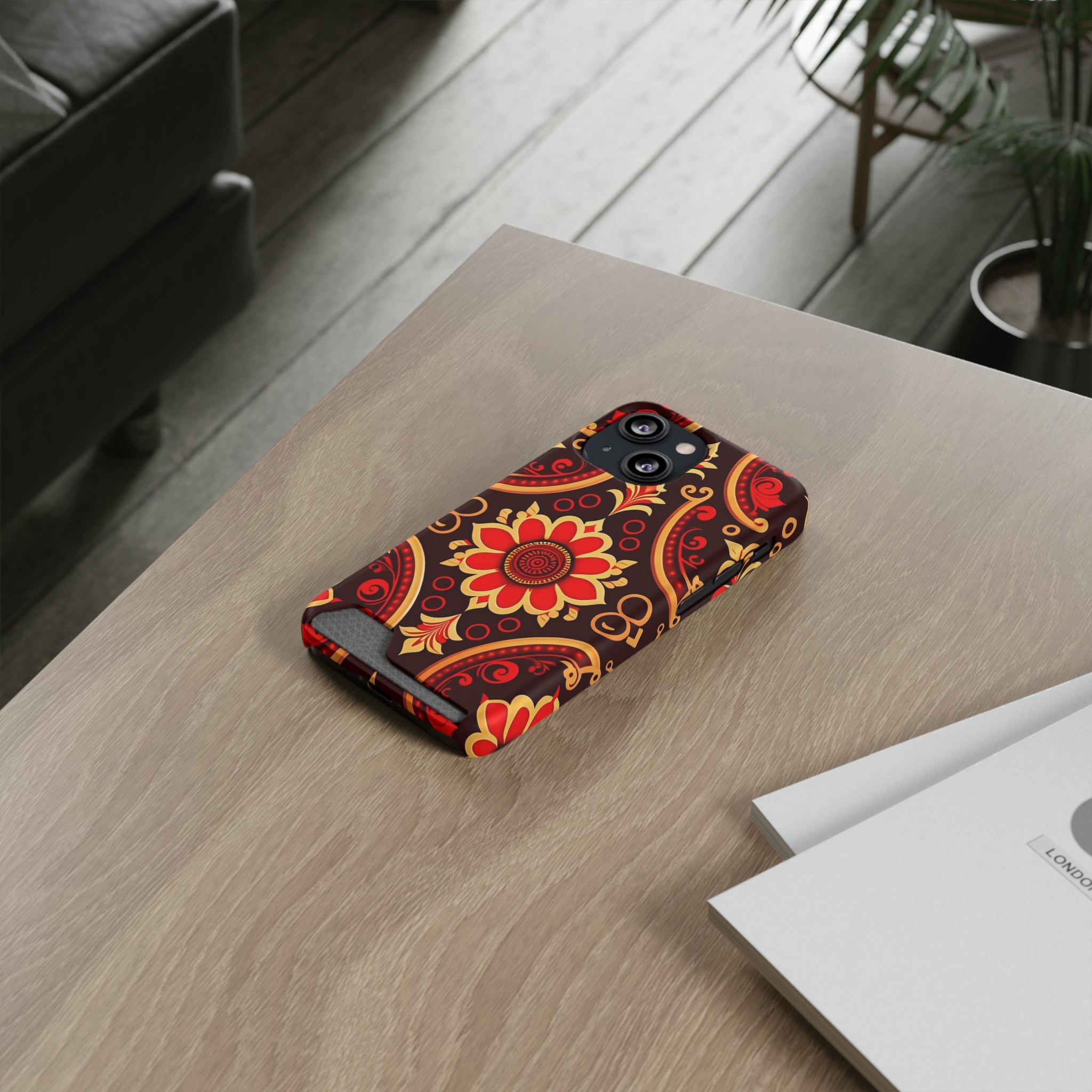 Batik Blossom Phone Case With Card Holder