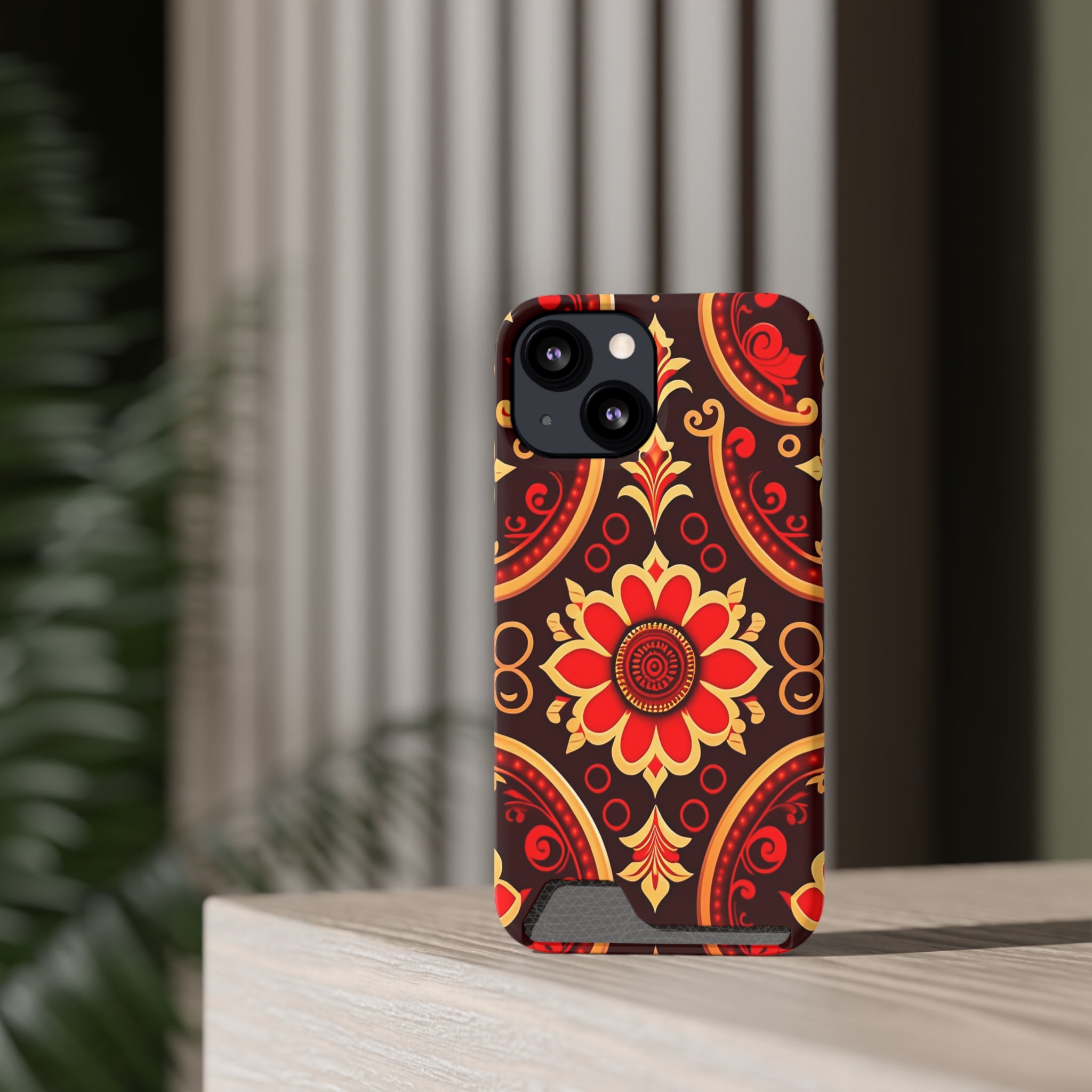 Batik Blossom Phone Case With Card Holder