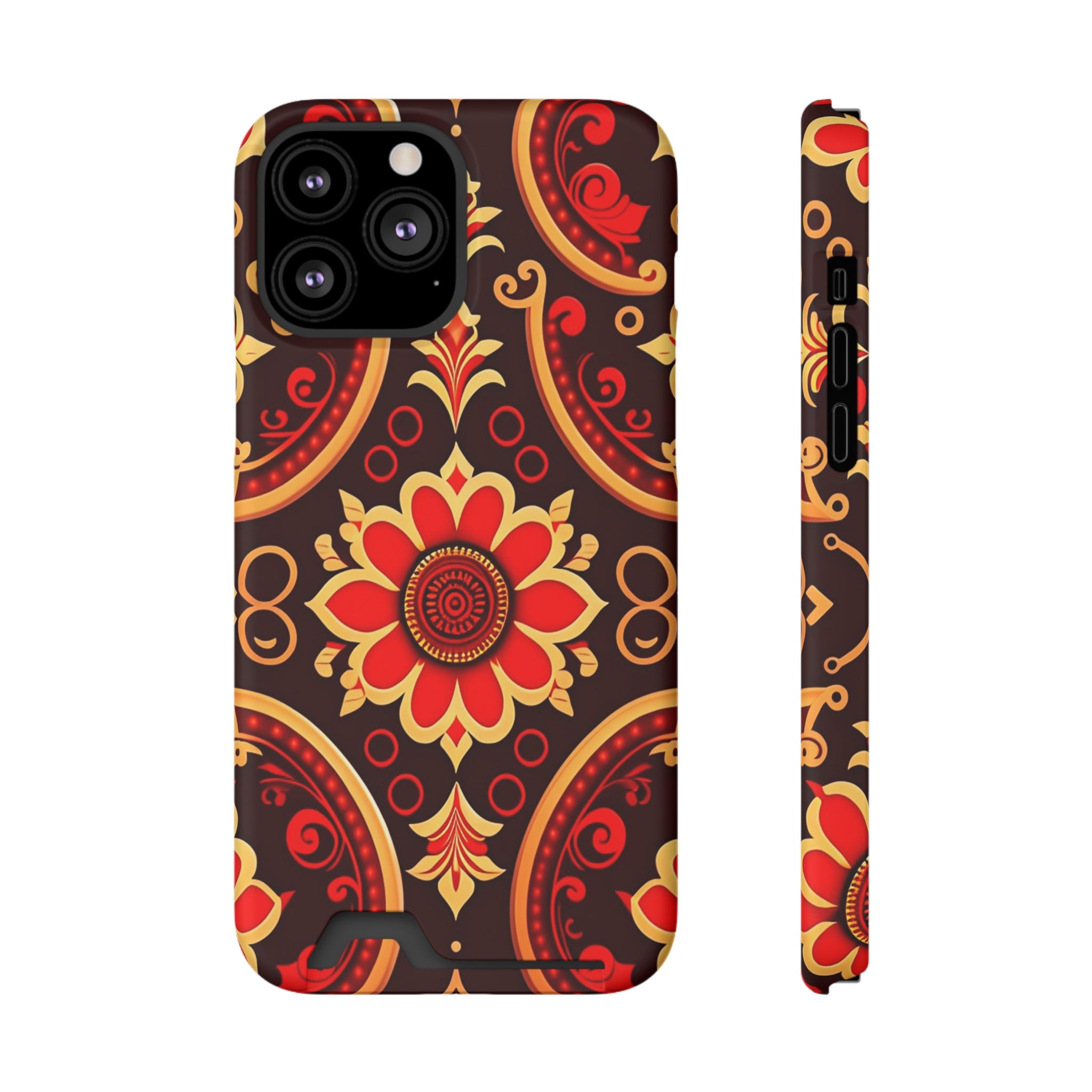 Batik Blossom Phone Case With Card Holder