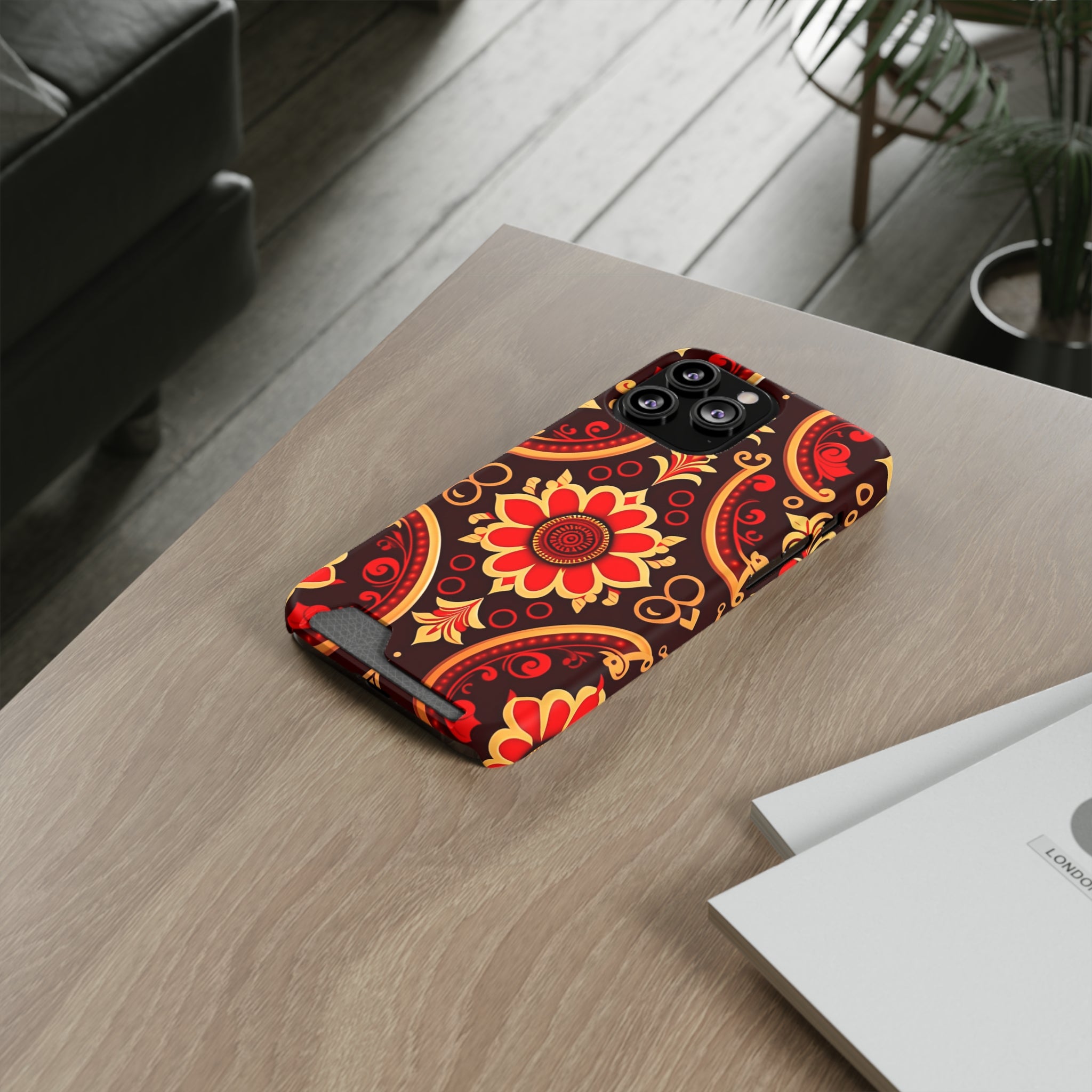 Batik Blossom Phone Case With Card Holder