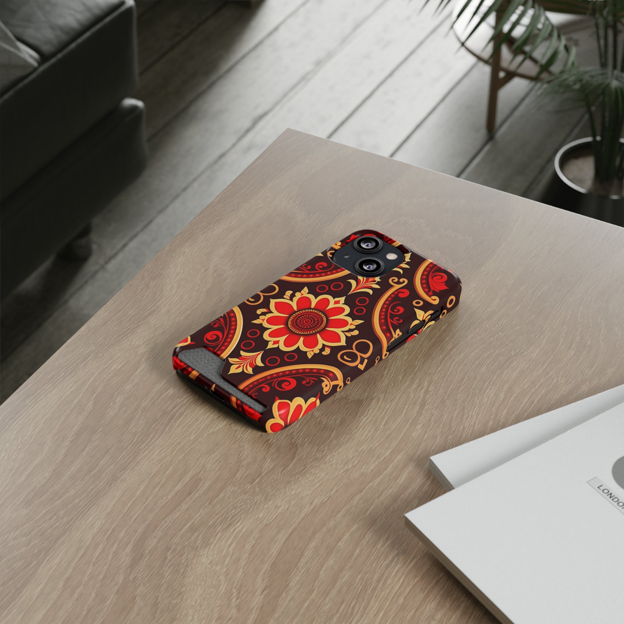Batik Blossom Phone Case With Card Holder