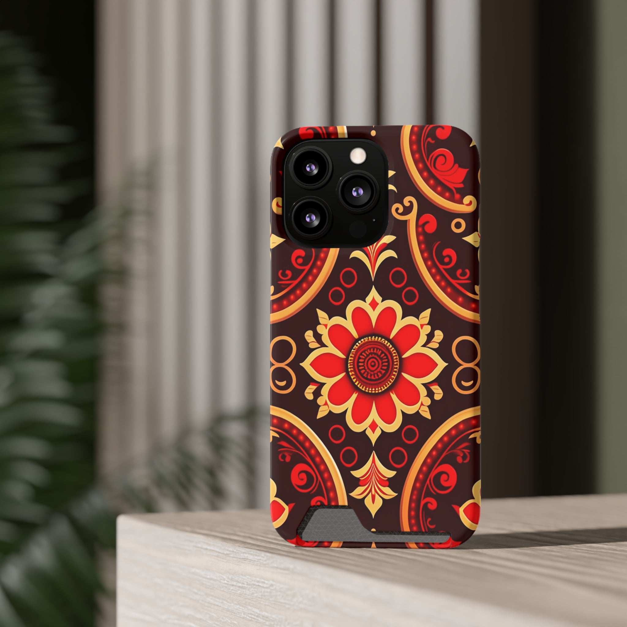 Batik Blossom Phone Case With Card Holder