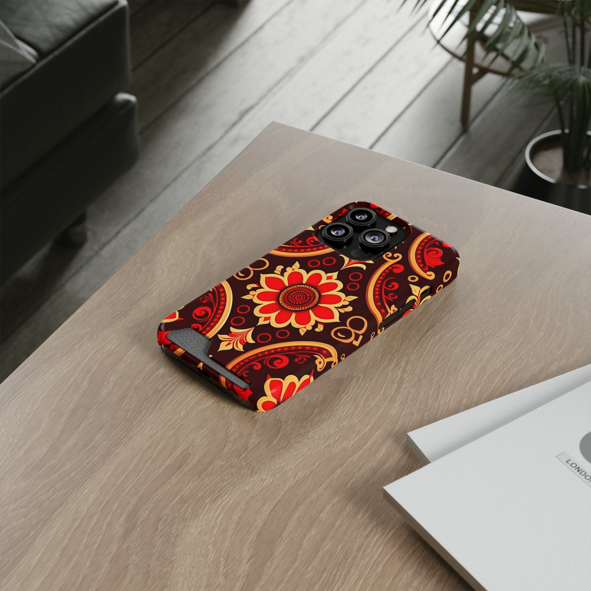 Batik Blossom Phone Case With Card Holder